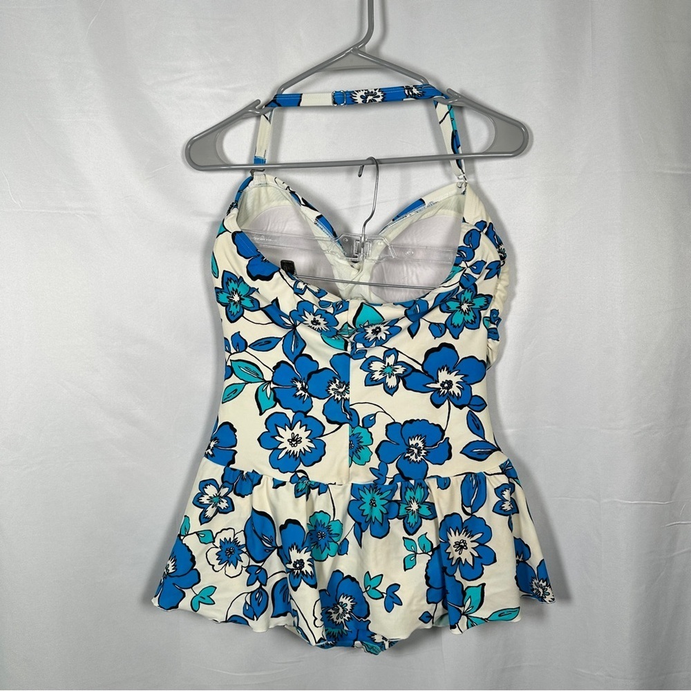 Always For Me Plus Size Halter Ruched Floral Retro Swimdress 16W Blue Vacation - Picture 6 of 12